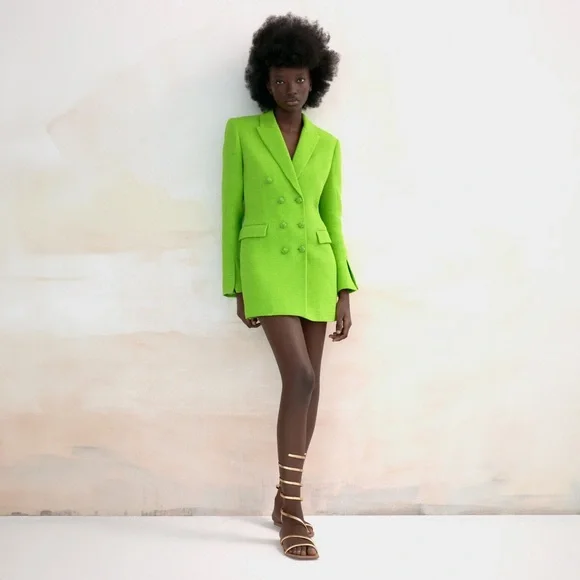 green emerald velvet dress Zapaka Women Ivory Blazer Dress Peak Lapel Double-Breasted Business Outfit, Dark Green / S